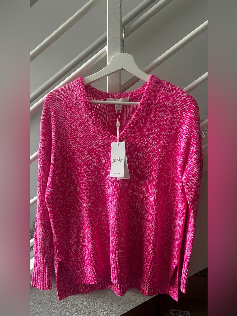 NWT Lilly Pulitzer Bedford Sweater Passion Fruit Pink Marl V-Neck XS